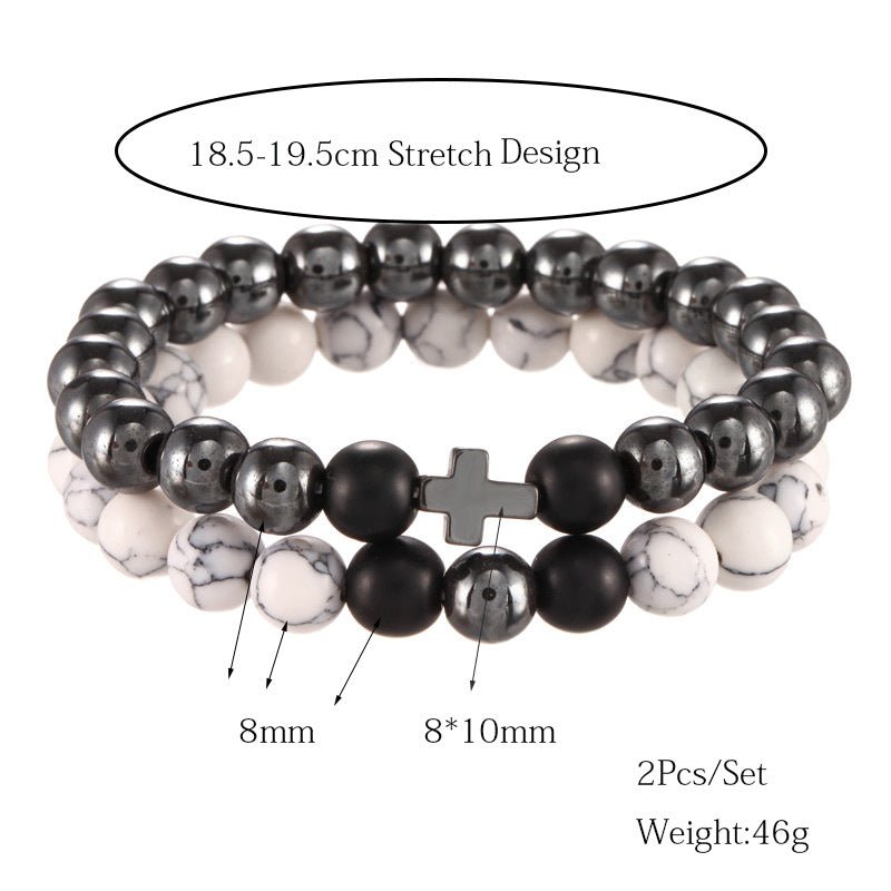 White - Barked Pine Black Iron Bracelet Cross Elastic Duo Set ZJ3109