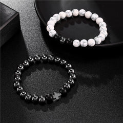 White - Barked Pine Black Iron Bracelet Cross Elastic Duo Set ZJ3109