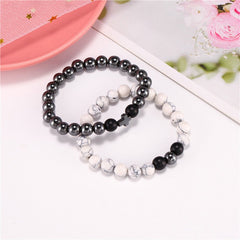 White - Barked Pine Black Iron Bracelet Cross Elastic Duo Set ZJ3109