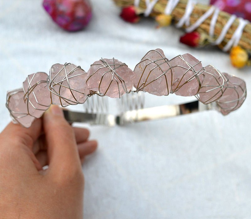 White Bohemian Style Hair Band with K Hair Band and Tail Comb Pink crystal