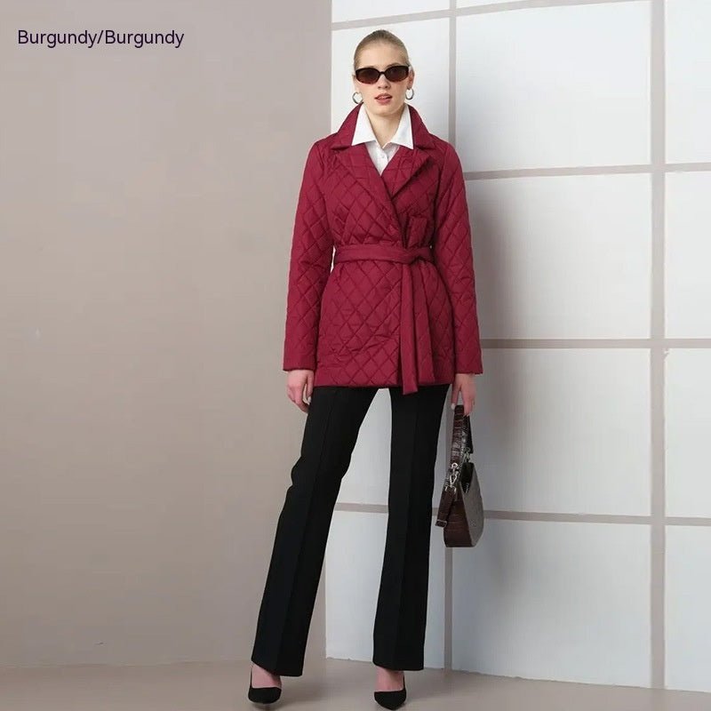 Windproof Thermal padded Protective Elegant Timeless Collar Jacket Wine Red