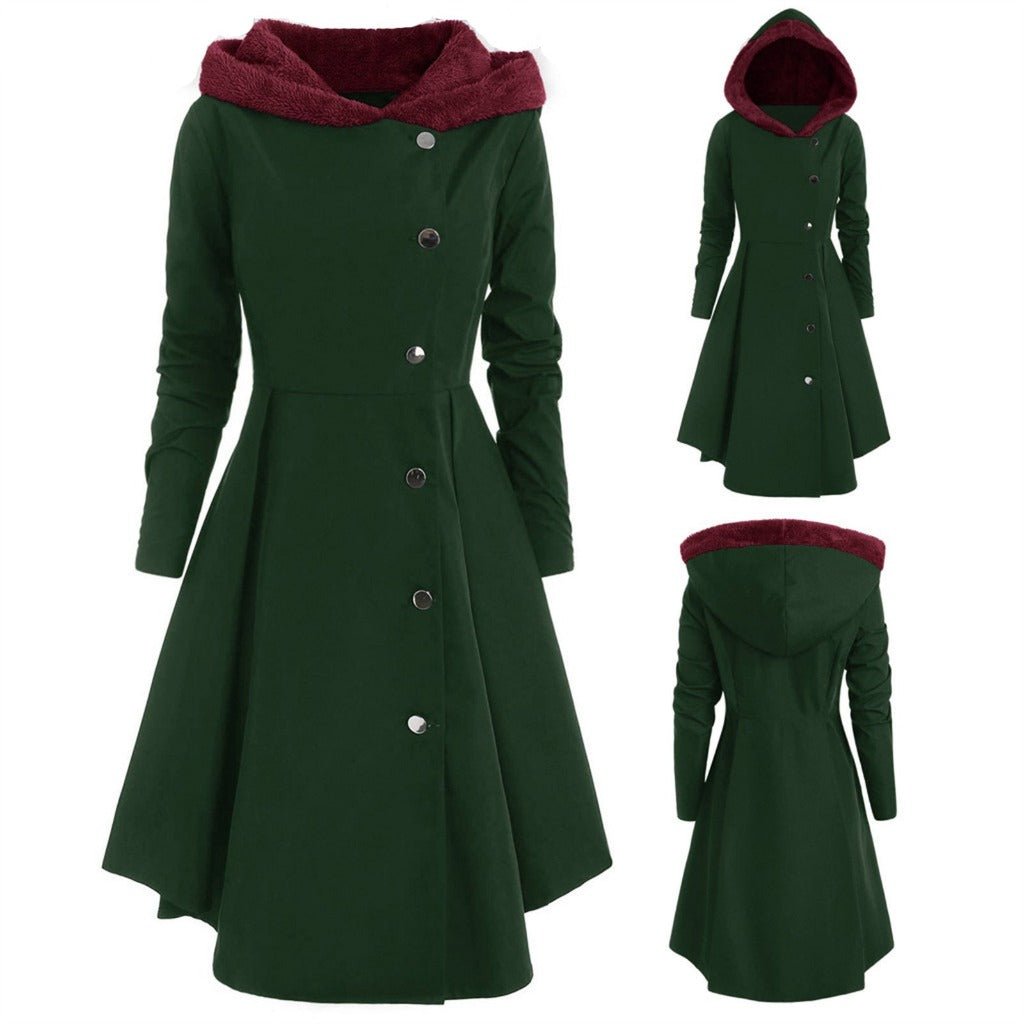 Winter Bombshell Warm Christmas Trench Women's Long Hooded Coat Red