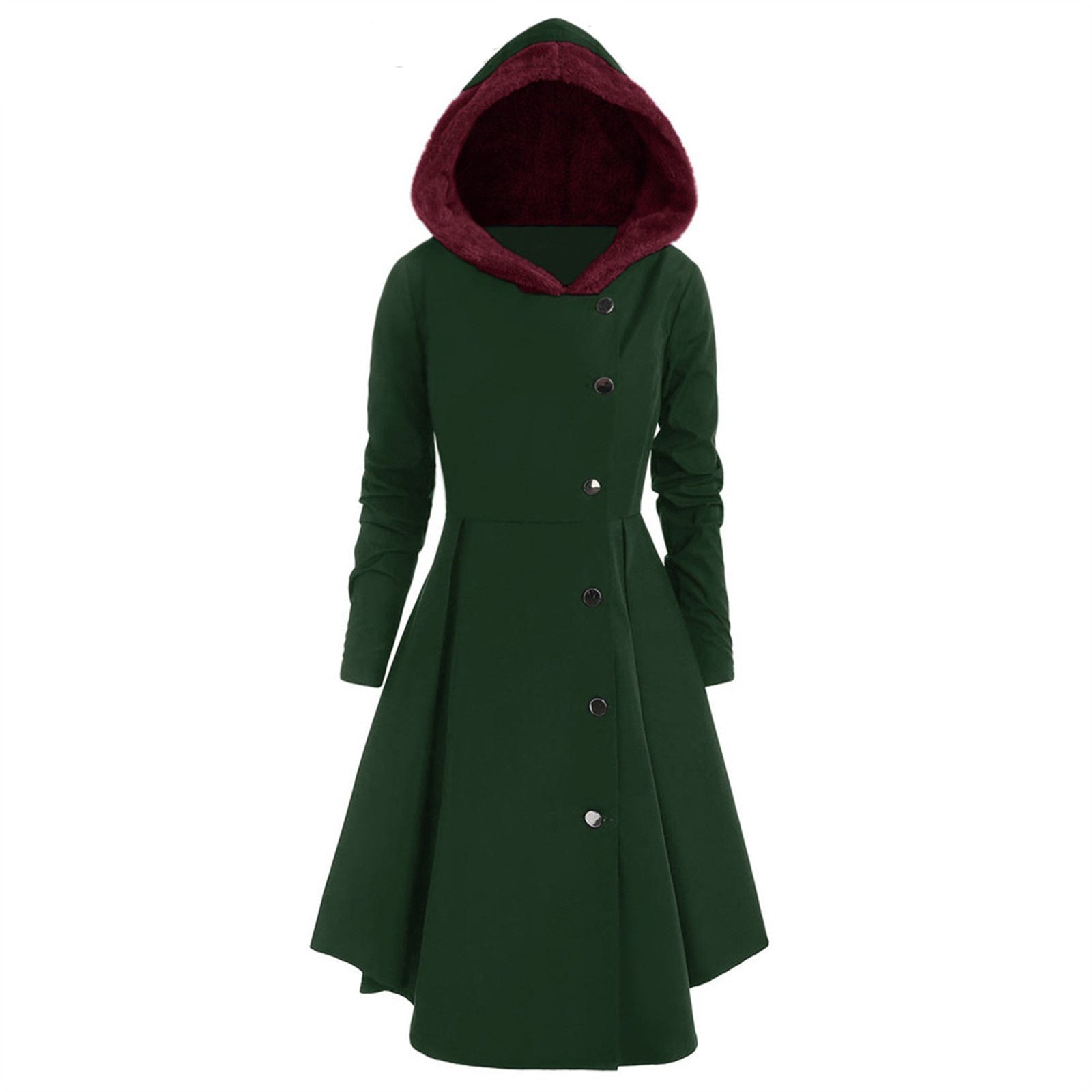 Winter Bombshell Warm Christmas Trench Women's Long Hooded Coat Green