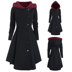 Winter Bombshell Warm Christmas Trench Women's Long Hooded Coat Red