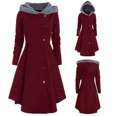 Winter Bombshell Warm Christmas Trench Women's Long Hooded Coat Red