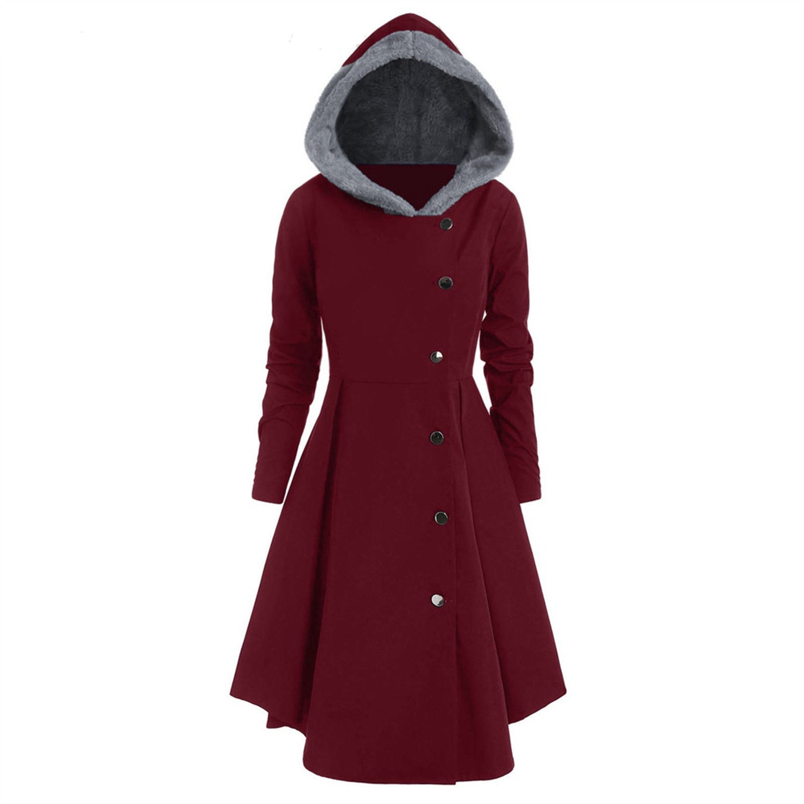 Winter Bombshell Warm Christmas Trench Women's Long Hooded Coat Red