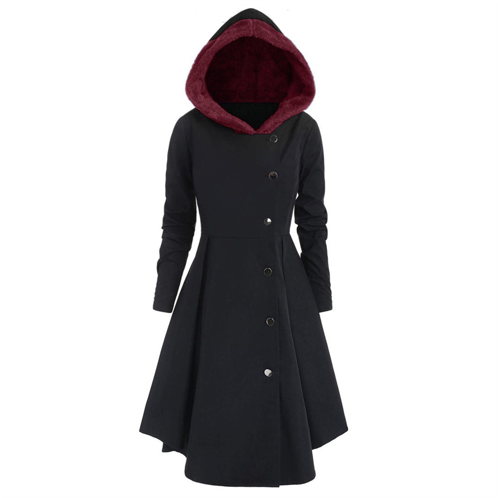 Winter Bombshell Warm Christmas Trench Women's Long Hooded Coat Black blue