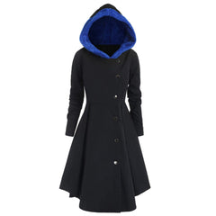 Winter Bombshell Warm Christmas Trench Women's Long Hooded Coat Black blue