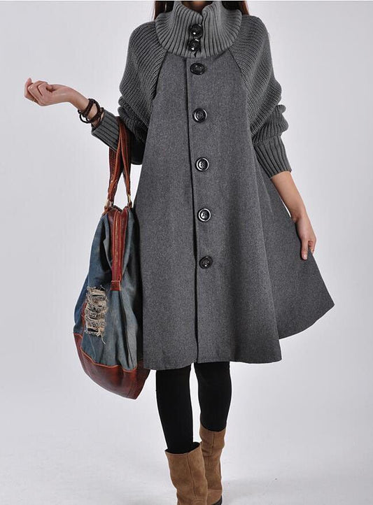 Winter Mid - length Loose Wool Overcoat Plus Size for Women's Gray