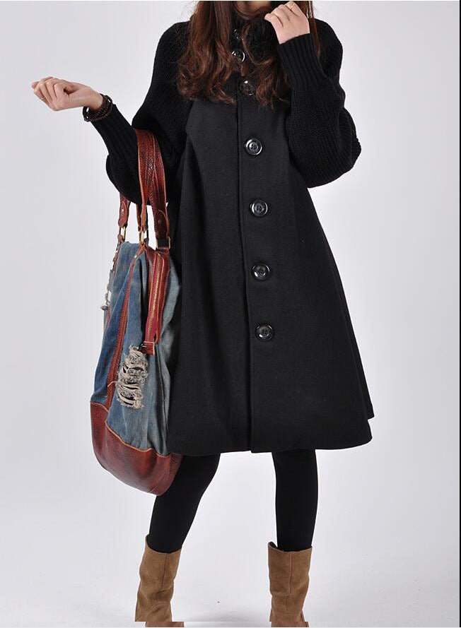 Winter Mid - length Loose Wool Overcoat Plus Size for Women's Red