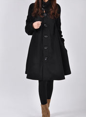 Winter Mid - length Loose Wool Overcoat Plus Size for Women's Black