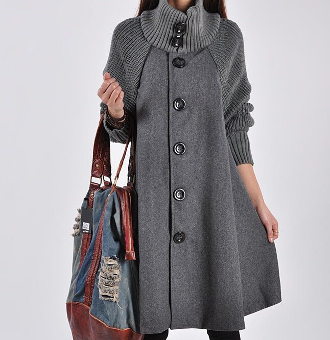 Winter Mid - length Loose Wool Overcoat Plus Size for Women's Black