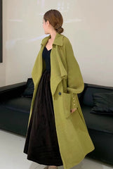 Winter Stylish Elegant Belted Cozy Knitted Trench Coat For Women Olive