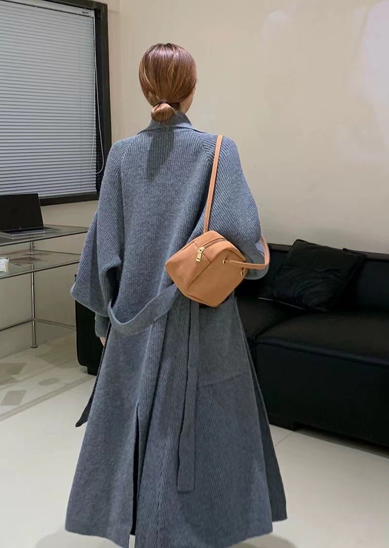 Winter Stylish Elegant Belted Cozy Knitted Trench Coat For Women Gray