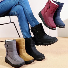 Winter Warm Plush Low Heels Platform Ankle Boots for Women Blue