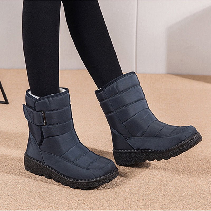 Winter Warm Plush Low Heels Platform Ankle Boots for Women Black