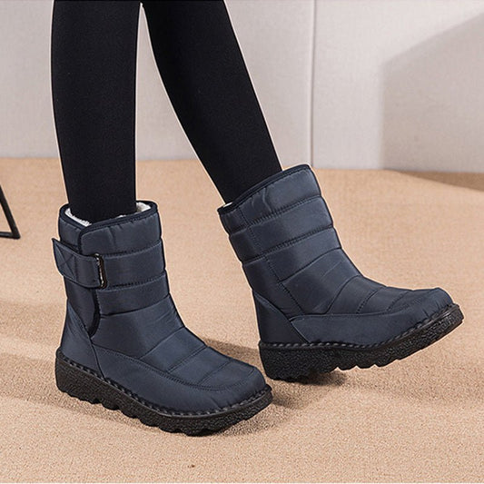 Winter Warm Plush Low Heels Platform Ankle Boots for Women Black