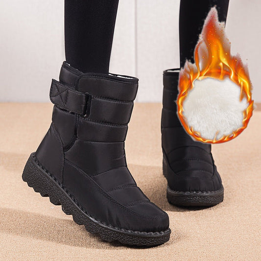 Winter Warm Plush Low Heels Platform Ankle Boots for Women Black