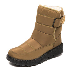 Winter Warm Plush Low Heels Platform Ankle Boots for Women Khaki
