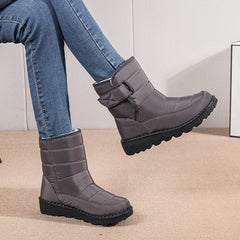 Winter Warm Plush Low Heels Platform Ankle Boots for Women Blue
