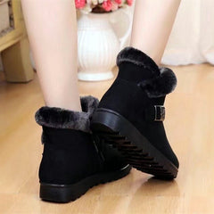 Winter Warm Plush Snow Boots for Women – Zipper Comfort Flat Shoes Khaki
