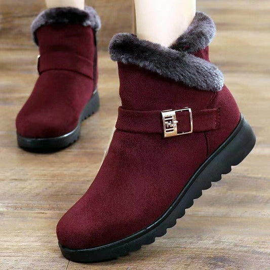 Winter Warm Plush Snow Boots for Women – Zipper Comfort Flat Shoes Black