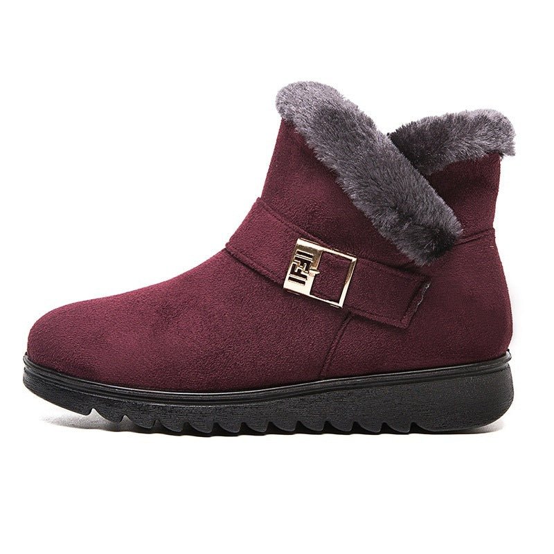 Winter Warm Plush Snow Boots for Women – Zipper Comfort Flat Shoes Wine red