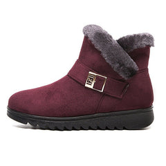 Winter Warm Plush Snow Boots for Women – Zipper Comfort Flat Shoes Wine red