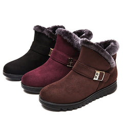 Winter Warm Plush Snow Boots for Women – Zipper Comfort Flat Shoes Khaki