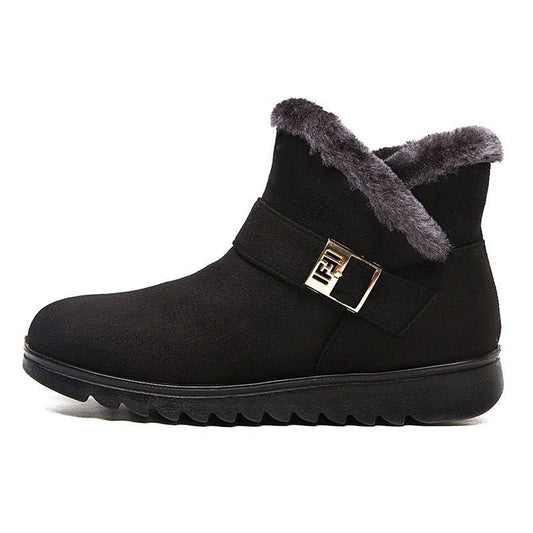 Winter Warm Plush Snow Boots for Women – Zipper Comfort Flat Shoes Black