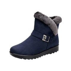 Winter Warm Plush Snow Boots for Women – Zipper Comfort Flat Shoes Blue