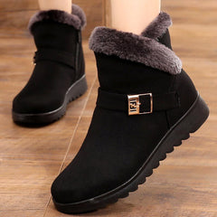 Winter Warm Plush Snow Boots for Women – Zipper Comfort Flat Shoes Black