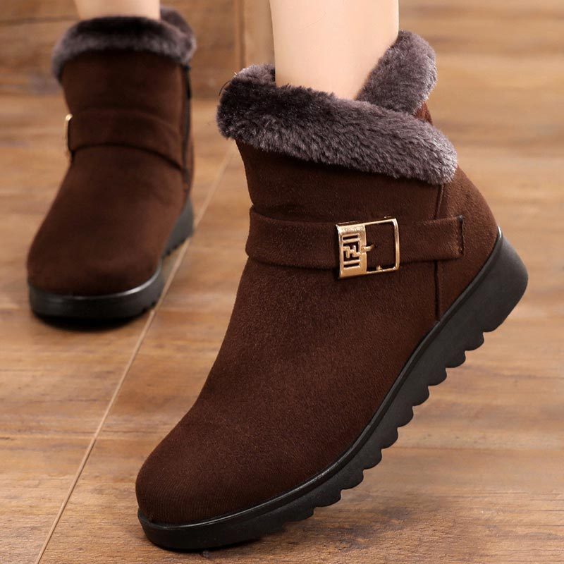 Winter Warm Plush Snow Boots for Women – Zipper Comfort Flat Shoes Grey