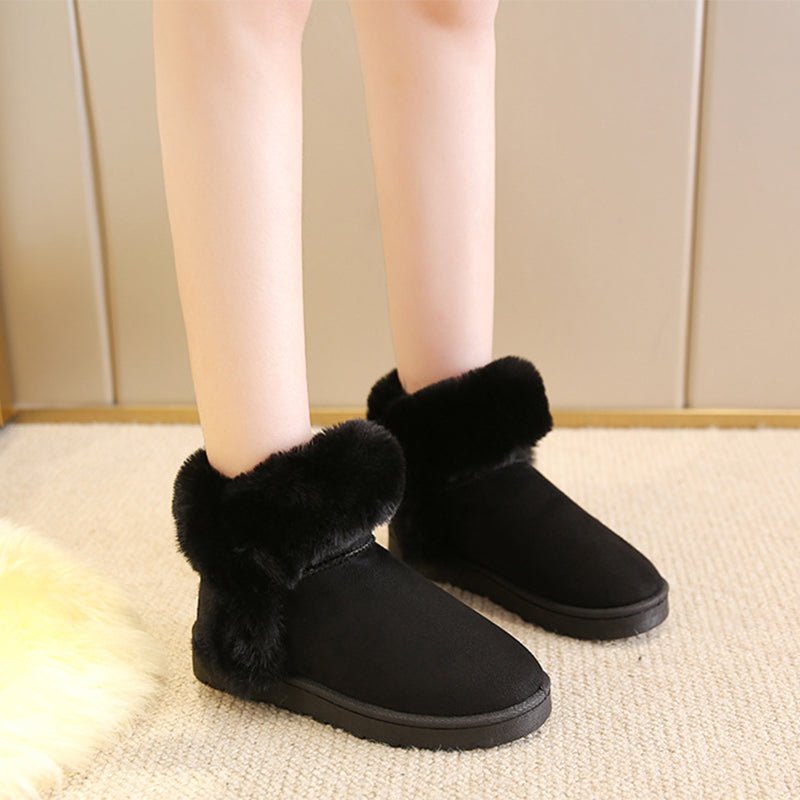 Winter Warm Slip On Fluffy Fleece Ankle Boots Non - slip Cotton Shoes Beige