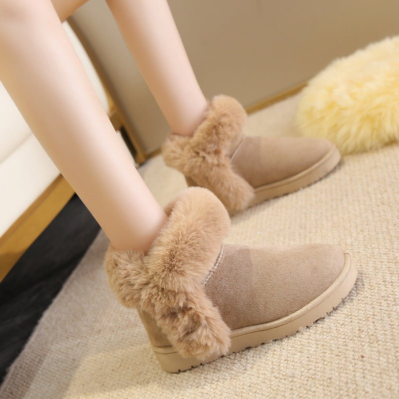 Winter Warm Slip On Fluffy Fleece Ankle Boots Non - slip Cotton Shoes Beige