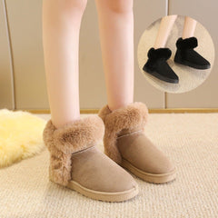 Winter Warm Slip On Fluffy Fleece Ankle Boots Non - slip Cotton Shoes Beige