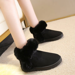 Winter Warm Slip On Fluffy Fleece Ankle Boots Non - slip Cotton Shoes Black