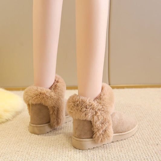 Winter Warm Slip On Fluffy Fleece Ankle Boots Non - slip Cotton Shoes Beige