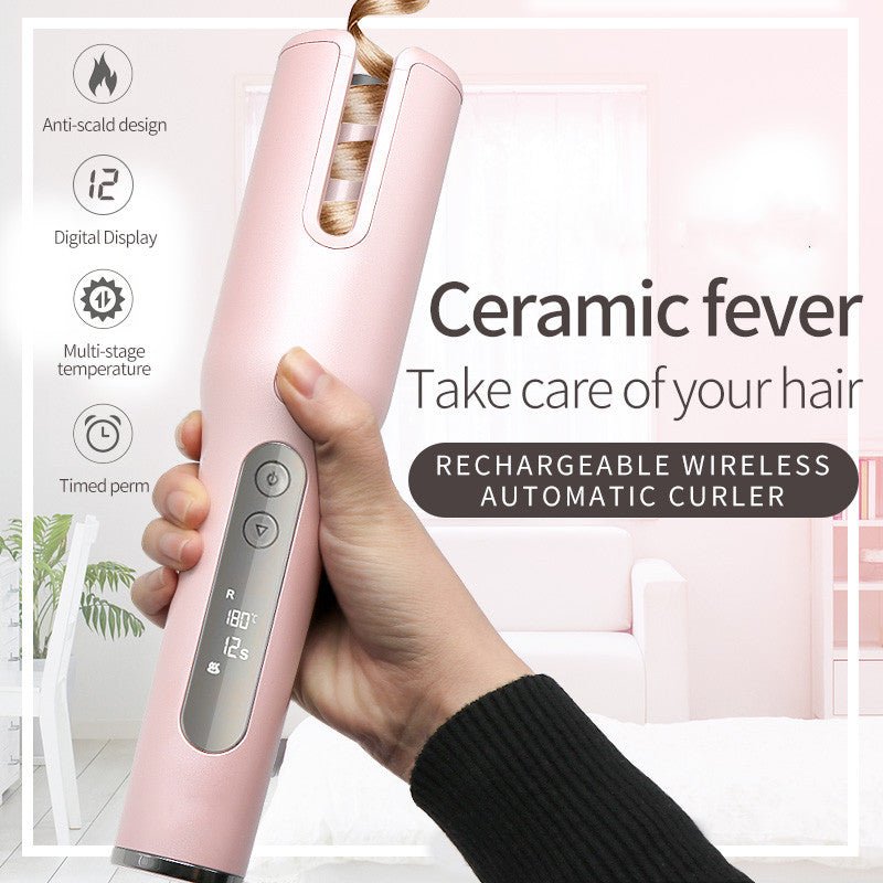 Wireless Automatic Hair Curler: USB LCD Screen Ceramic Heating Black