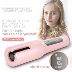 Wireless Automatic Hair Curler: USB LCD Screen Ceramic Heating Black