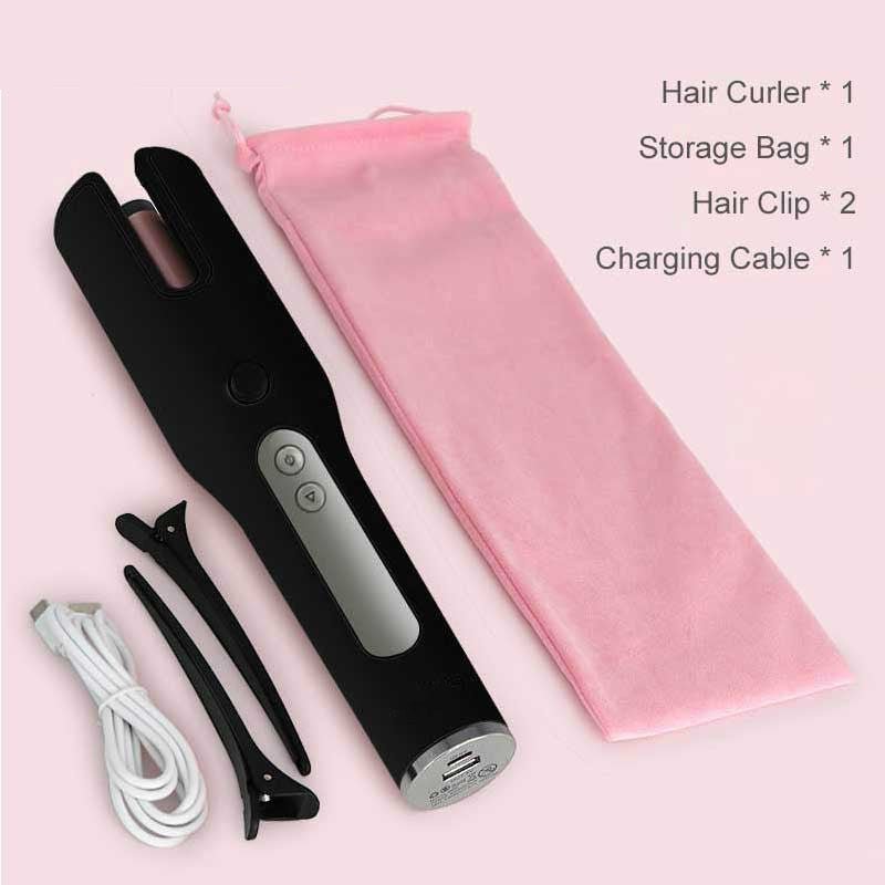 Wireless Automatic Hair Curler: USB LCD Screen Ceramic Heating Black