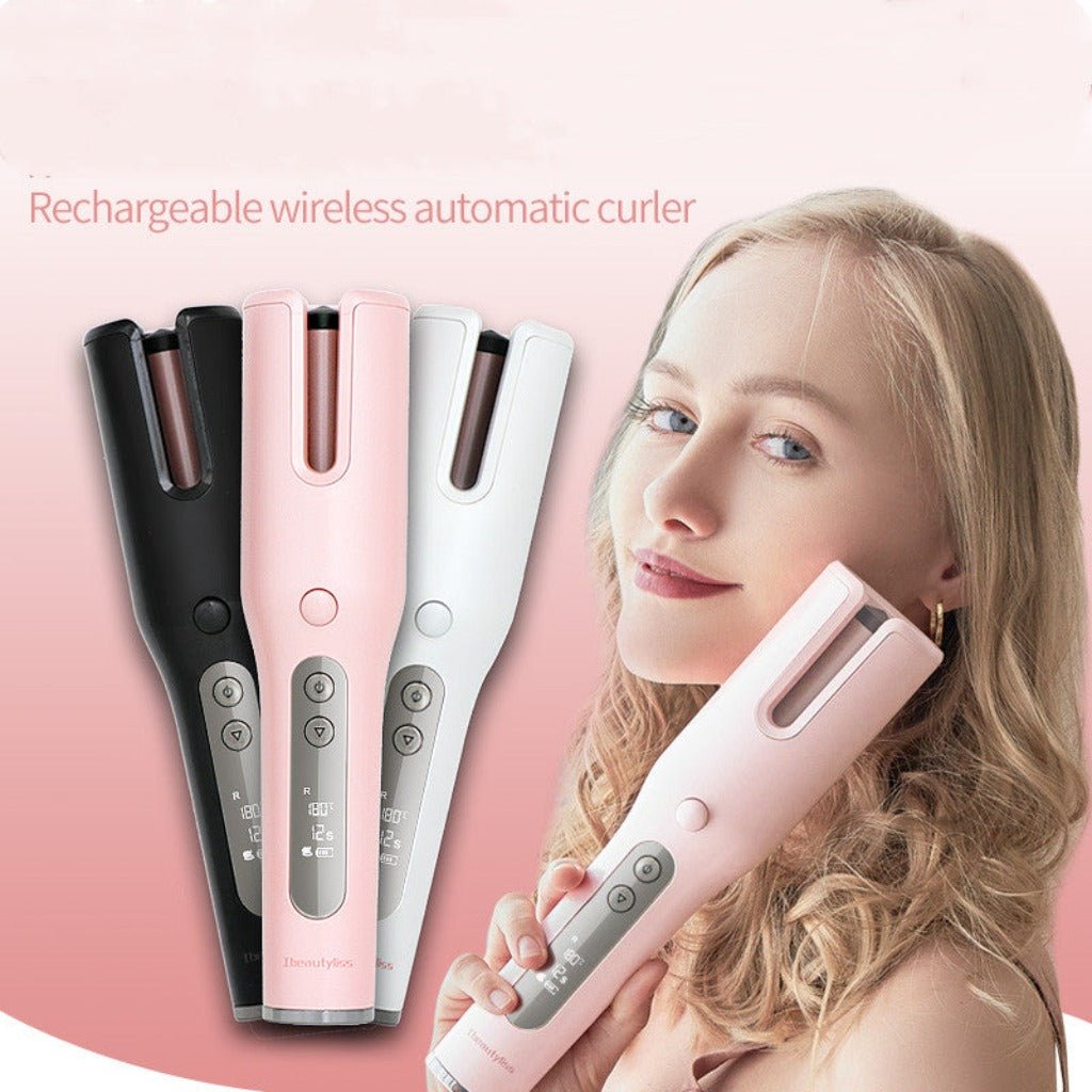 Wireless Automatic Hair Curler: USB LCD Screen Ceramic Heating Black