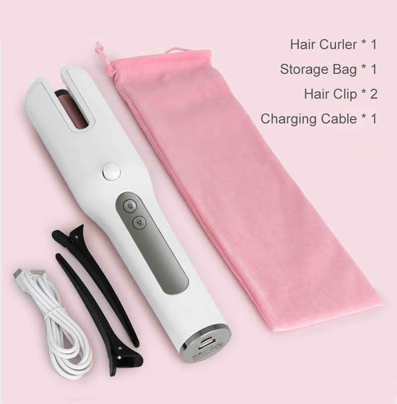 Wireless Automatic Hair Curler: USB LCD Screen Ceramic Heating White