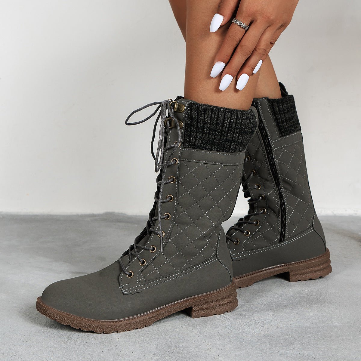 Women Block Heel Round Toe Shoes Grey