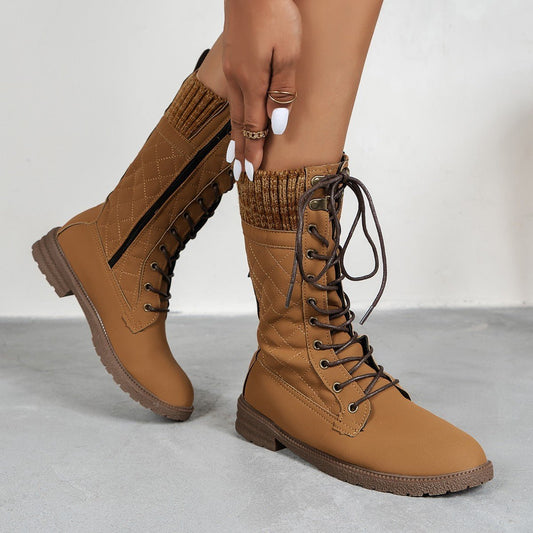 Women Block Heel Round Toe Shoes Dark brown