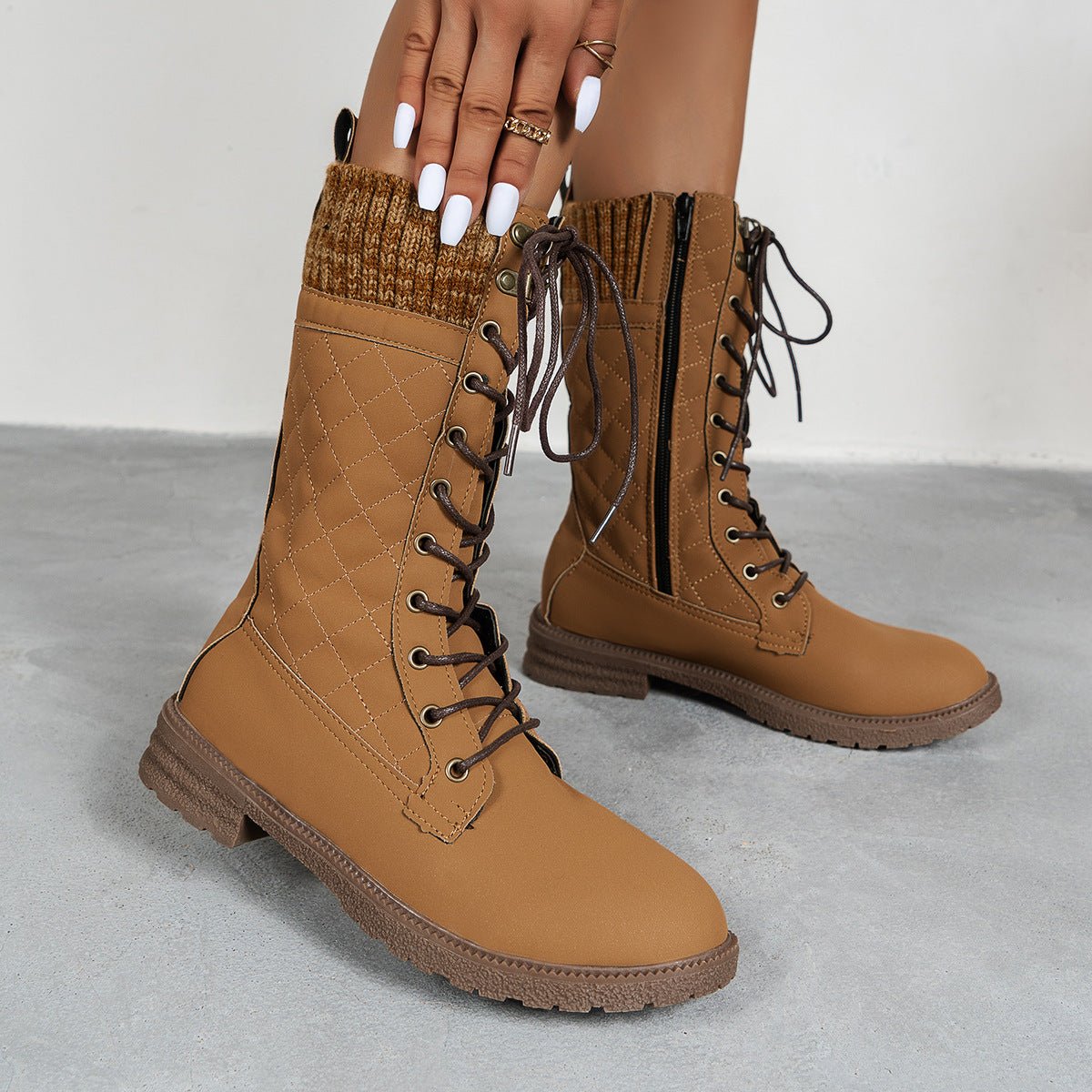 Women Block Heel Round Toe Shoes Dark brown