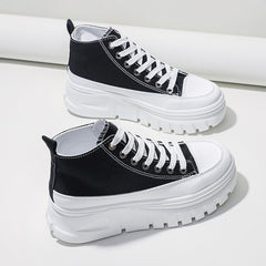 Women Lace - Up Front High Top chunky Platform sneakers Canvas Shoes Black