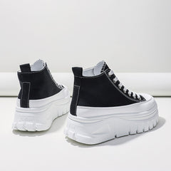 Women Lace - Up Front High Top chunky Platform sneakers Canvas Shoes Black