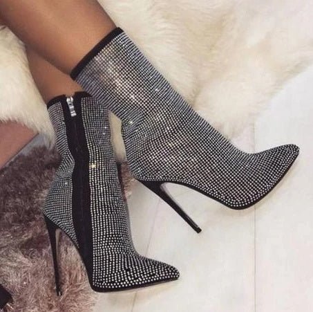 Women Pointed Toe Heeled Boots Beige