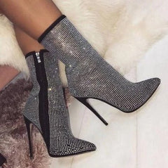 Women Pointed Toe Heeled Boots Beige